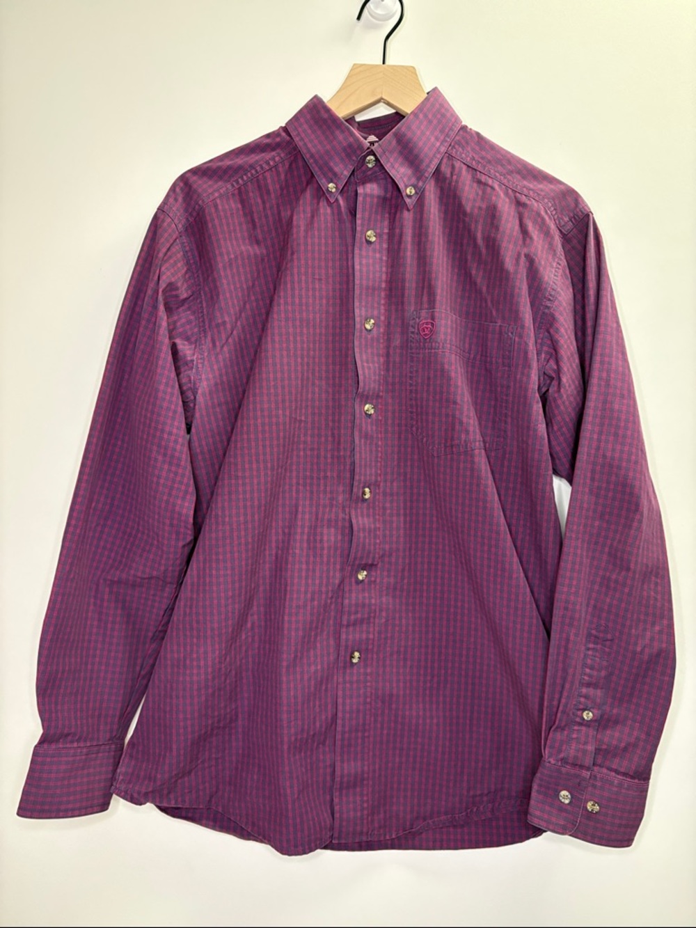 Ariat Pro Series Plum Blue Red Stripe Button-Down Shirt Medium